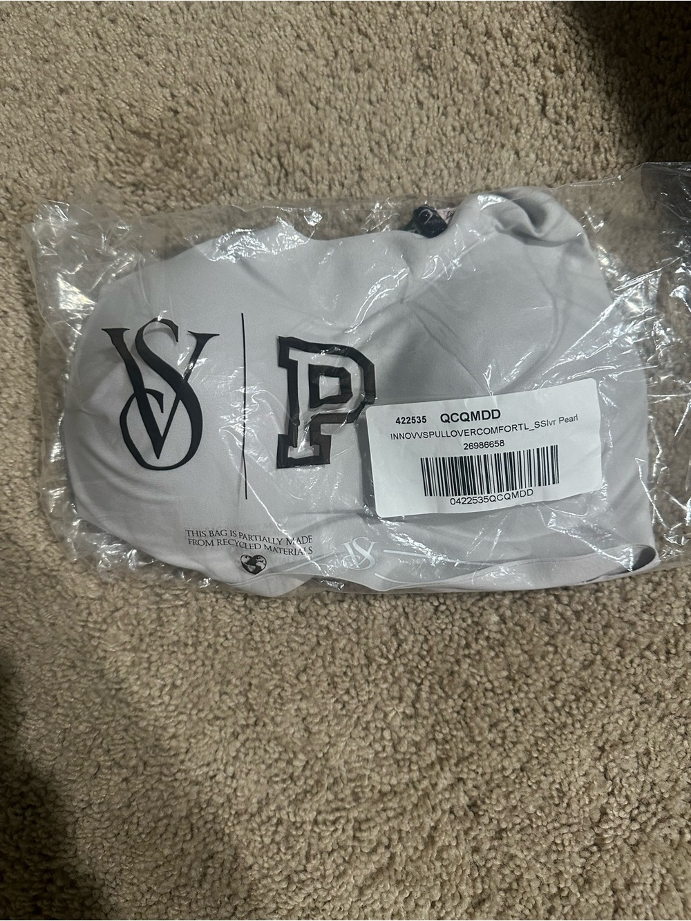 PINK Victoria's Secret Pearl Gray Bralette with P Logo